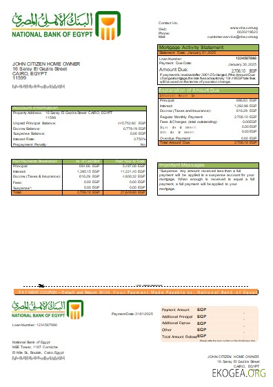 Égypte Banque nationale d'Égypte relevé d'hypothèque bancaire scr
